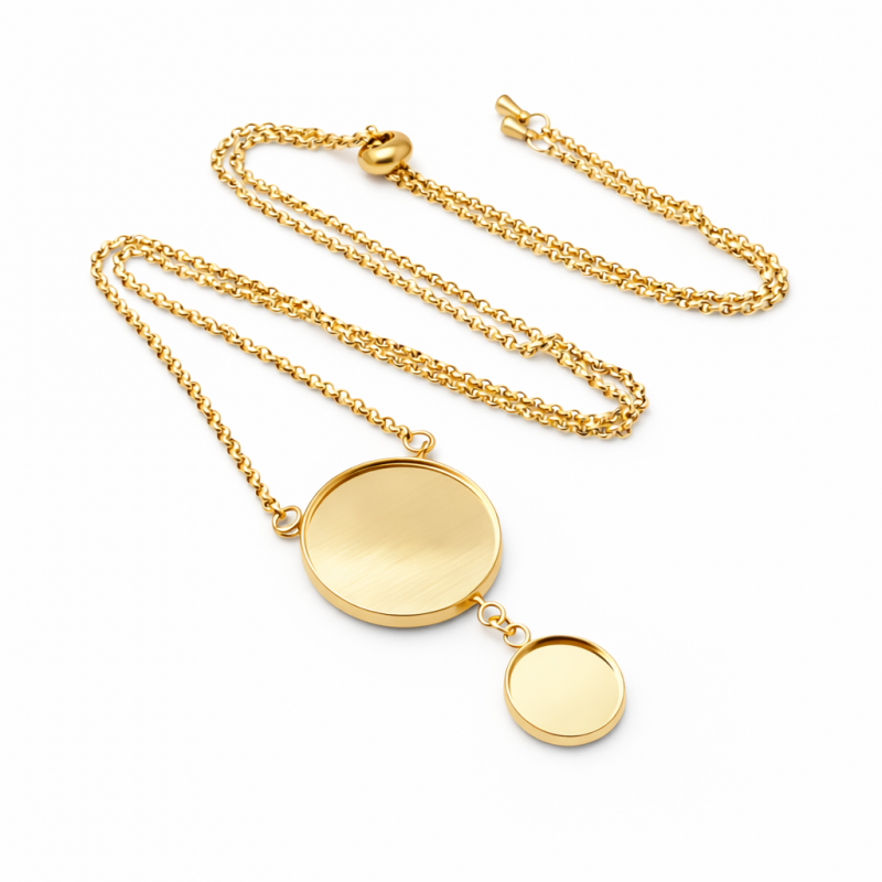 Collier pour Cabochon 20 et 12mm Chaîne 1,5mm en Acier Inoxydable - 65cm Long