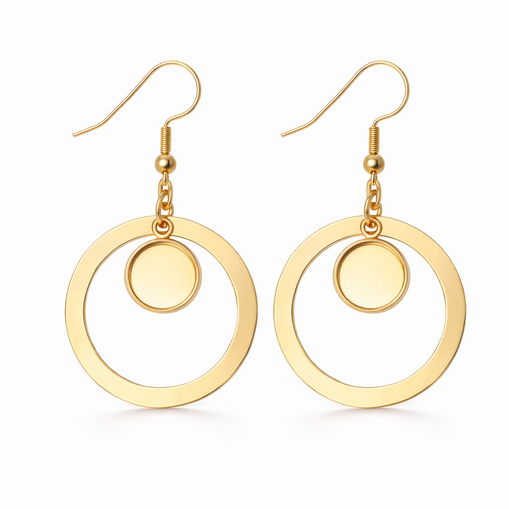 1 Paire de Support Boucle d'Oreille en Acier Inoxydable Doré pour Cabochon 10mm