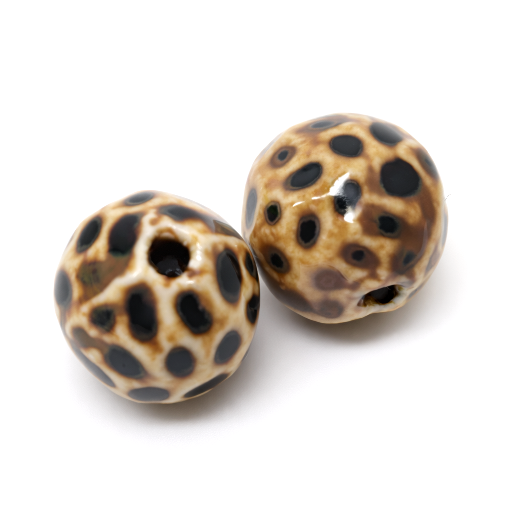 2 Perles en Céramique Léopard 15mm