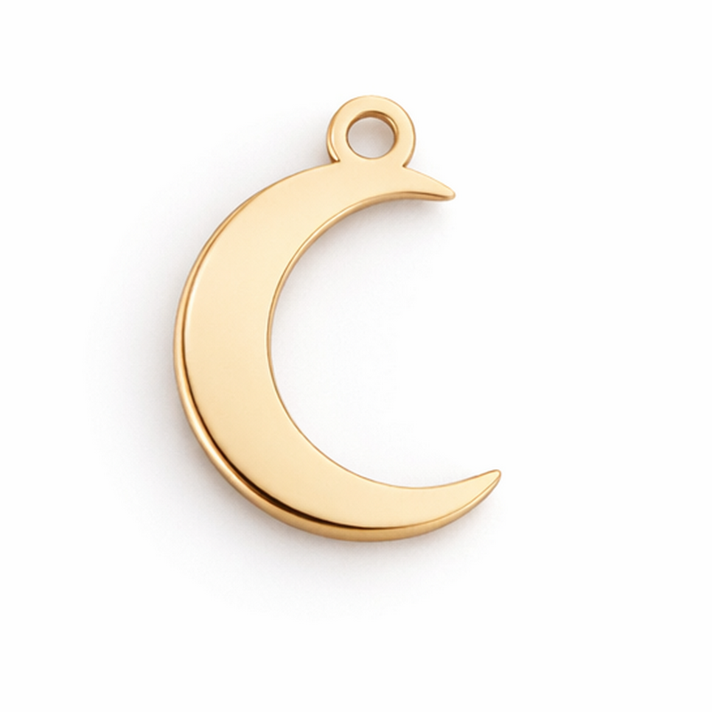 Breloque Lune en Acier Inoxydable Doré 9x6mm