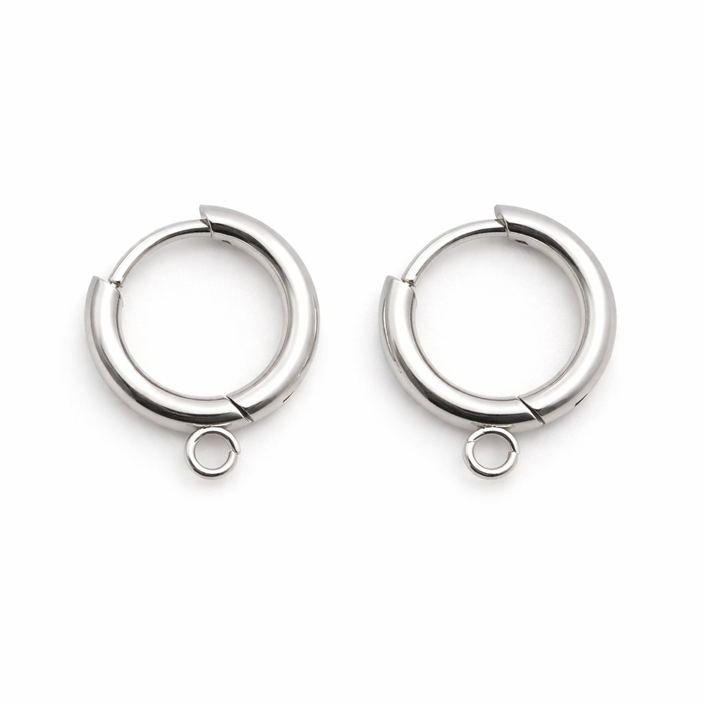 1 Paire de Créoles Support Breloque en Acier Inoxydable Argenté 12mm