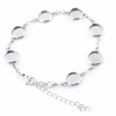 Support Bracelet Argenté en Acier Inoxydable pour Cabochon 10, 12, 14, 16 ou 18mm