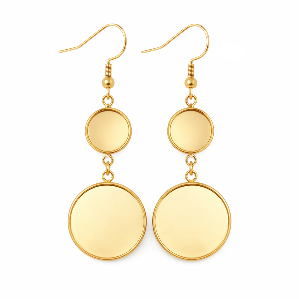 1 Paire de Support Boucle d'Oreille en Acier Inoxydable Doré pour Cabochon 12 et 20mm