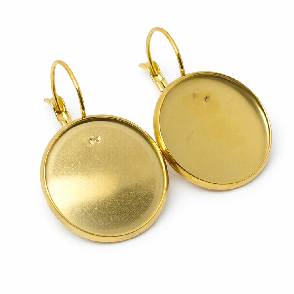 1 Paire de Support Boucle d'Oreille Dormeuse en Acier Inoxydable Doré pour Cabochon 20mm