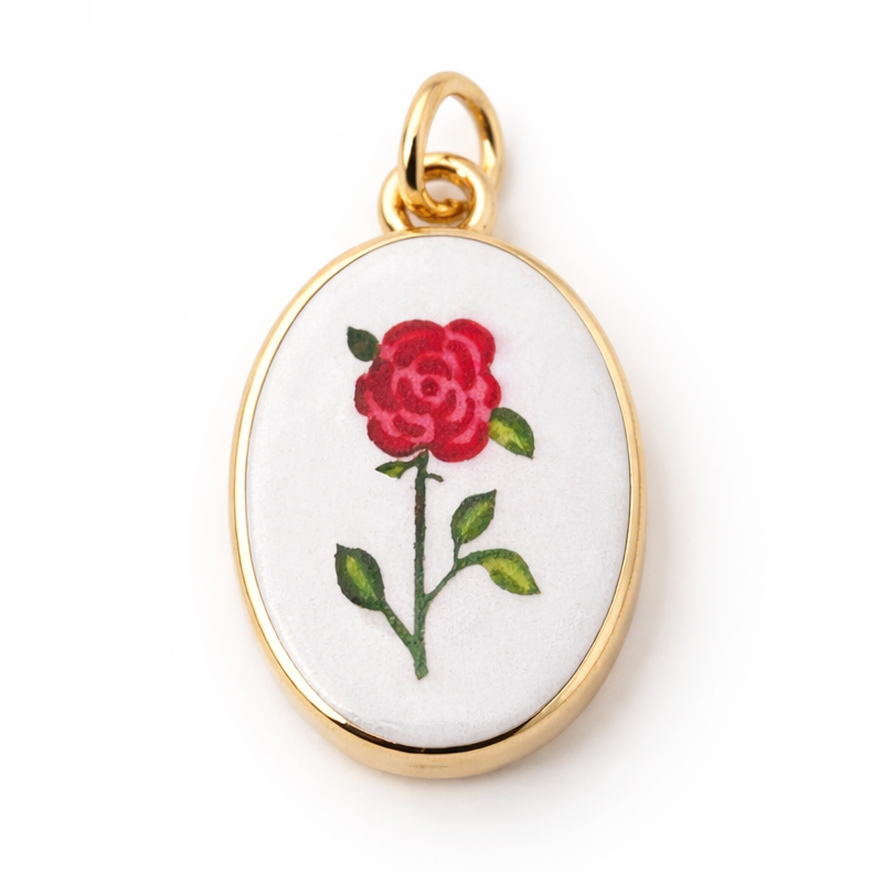 Breloque Fleur 3D en Émail Métal Doré 23x14mm