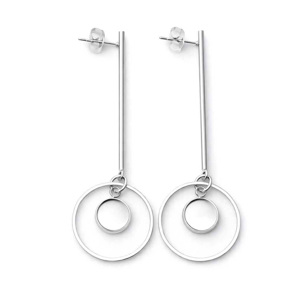 1 Paire de Support Boucle d'Oreille en Acier Inoxydable Argenté pour Cabochon 8mm