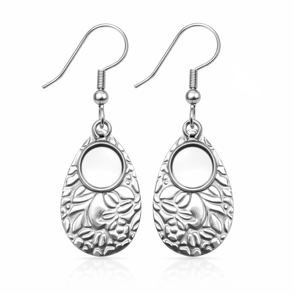 1 Paire de Support Boucle d'Oreille en Acier Inoxydable Argenté pour Cabochon 8mm