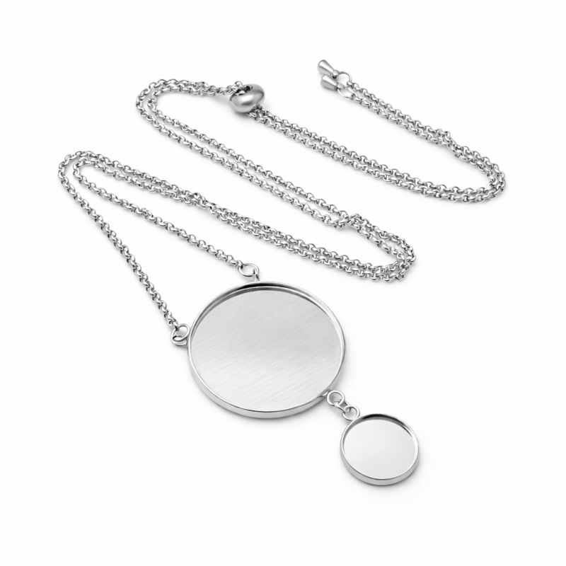 Collier pour Cabochon 25 et 12mm Chaîne 1,5mm en Acier Inoxydable - 65cm Long