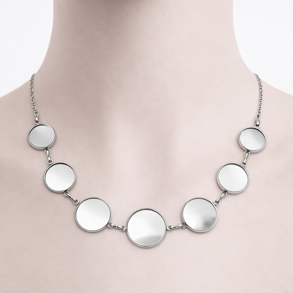 Collier pour Cabochon 14, 16, 18 et 20mm Chaîne 2mm en Acier Inoxydable Argenté - 58cm Long