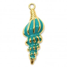 Breloque Coquillage Stylisé en Émail Turquoise Acier Inoxydable Doré 37x12mm pour la Création de Bijoux Fantaisie - DIY