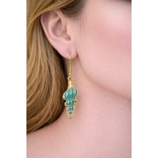 Breloque Coquillage Stylisé en Émail Turquoise Acier Inoxydable Doré 37x12mm
