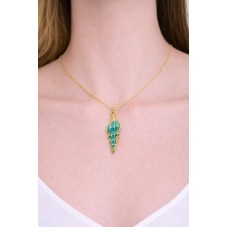 Breloque Coquillage Stylisé en Émail Turquoise Acier Inoxydable Doré 37x12mm