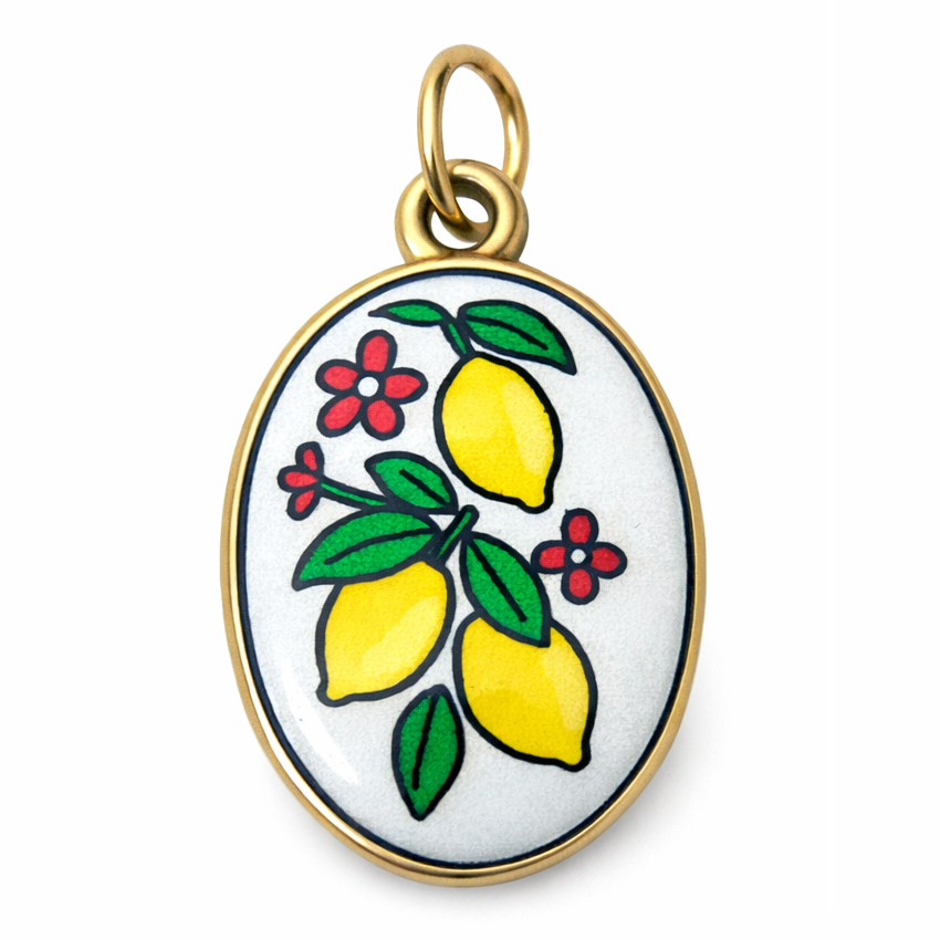 Breloque Citrons Rétro en Émail Acier Inoxydable Doré 20x12mm