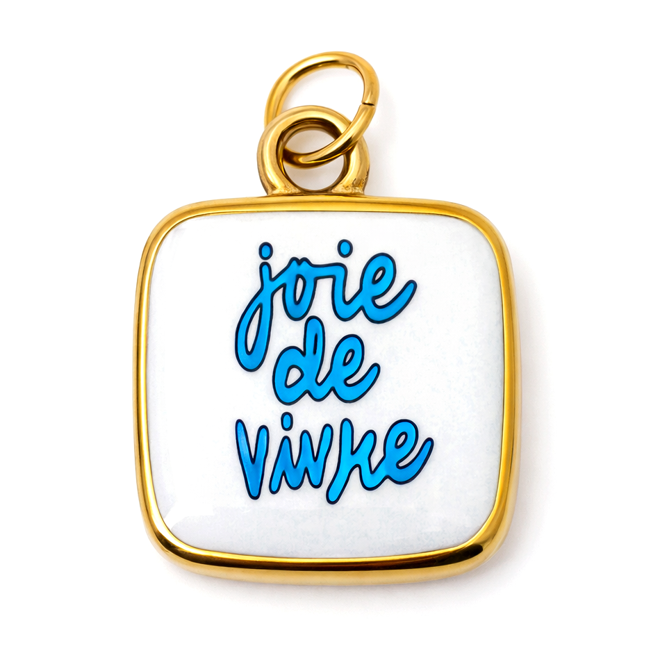 Breloque "Joie de Vivre" en Émail Acier Inoxydable Doré 18x15mm