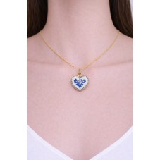 Breloque Coeur Fleurs Bleues Vintage en Émail Acier Inoxydable Doré 25x20mm