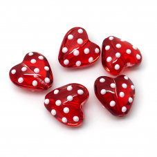 4 Perles en Verre Coeur Rouge à Pois Blancs 14mm pour la Création de Bijoux Fantaisie - DIY
