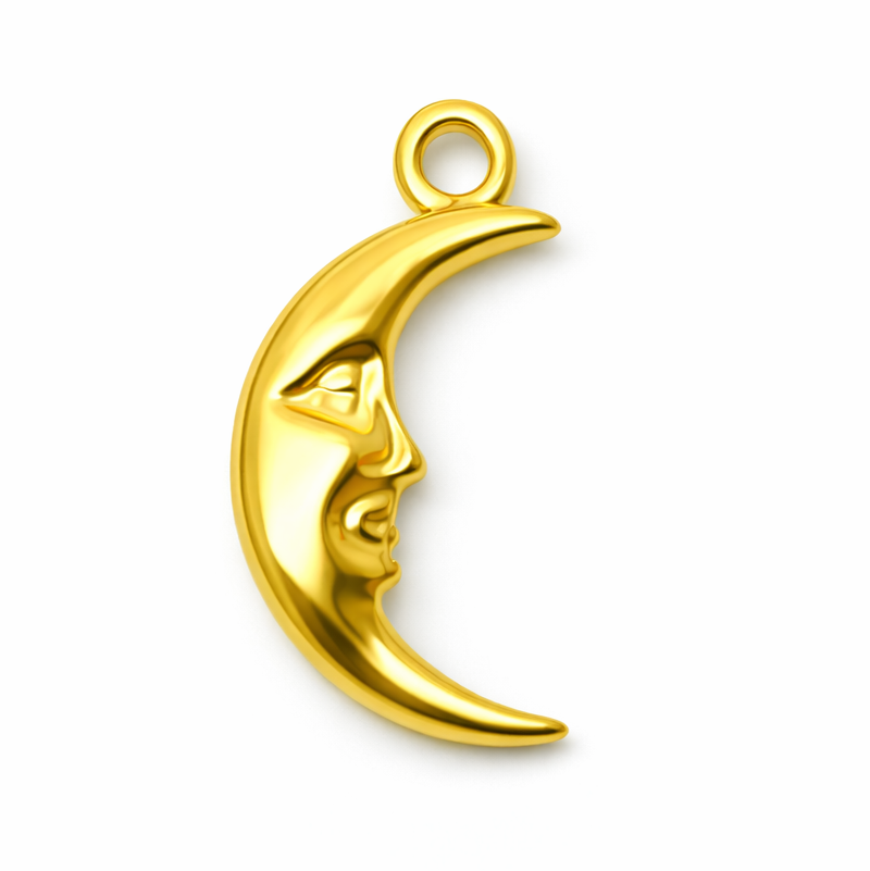 Breloque Visage Lune en Acier Inoxydable Doré 17x9mm