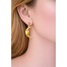 Breloque Visage Lune en Acier Inoxydable Doré 17x9mm