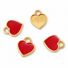 4 Breloques Coeur en Émail Rouge Métal Doré 8x7mm pour la Création de Bijoux Fantaisie - DIY