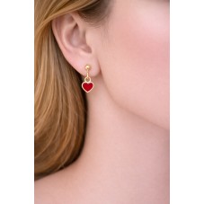 4 Breloques Coeur en Émail Rouge Métal Doré 8x7mm