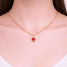 4 Breloques Coeur en Émail Rouge Métal Doré 8x7mm