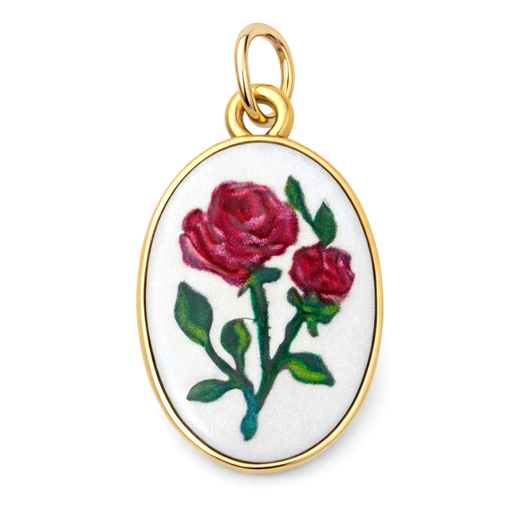 Breloque Roses Bordeaux 3D en Émail Métal Doré 23x14mm