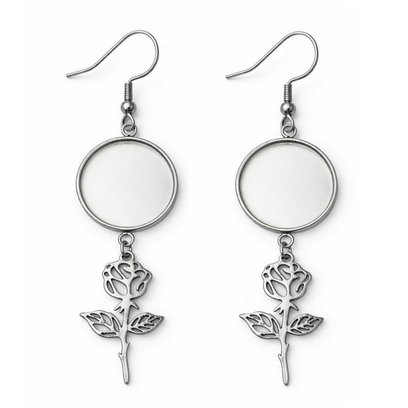 1 Paire de Support Boucle d'Oreille en Acier inoxydable Argenté pour Cabochon 20mm