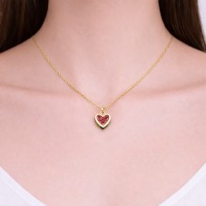 Breloque Pastèque Coeur en Émail Métal Doré 13x11mm