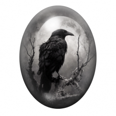 Cabochon en Verre Illustré Corbeau Lune Gothique 13x18, 18x25 ou 30x40mm  pour la Création de Bijoux Fantaisie - DIY