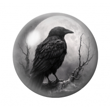 Cabochon en Verre Illustré Corbeau Lune Gothique 12 à 25mm pour la Création de Bijoux Fantaisie - DIY