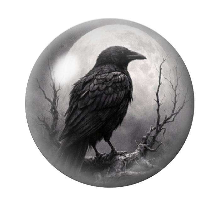 Cabochon en Verre Illustré Corbeau Lune Gothique 12 à 25mm