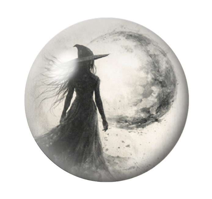 Cabochon en Verre Illustré Sorcière Lune Gothique 12 à 25mm