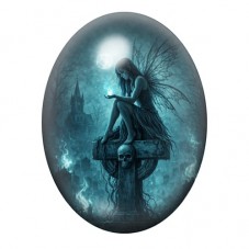 Cabochon en Verre Illustré Fée Croix Crâne Gothique 13x18, 18x25 ou 30x40mm pour la Création de Bijoux Fantaisie - DIY