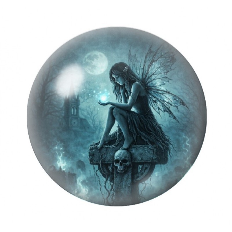 Cabochon en Verre Illustré Fée Croix Crâne Gothique 12 à 25mm