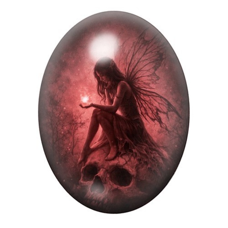 Cabochon en Verre Illustré Fée Crâne Gothique 13x18, 18x25 ou 30x40mm