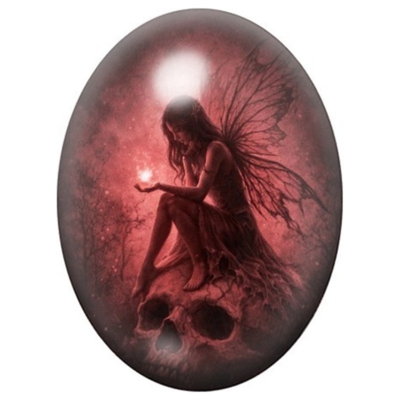 Cabochon en Verre Illustré Fée Sombre à la Lueur Rouge 13x18, 18x25 ou 30x40mm