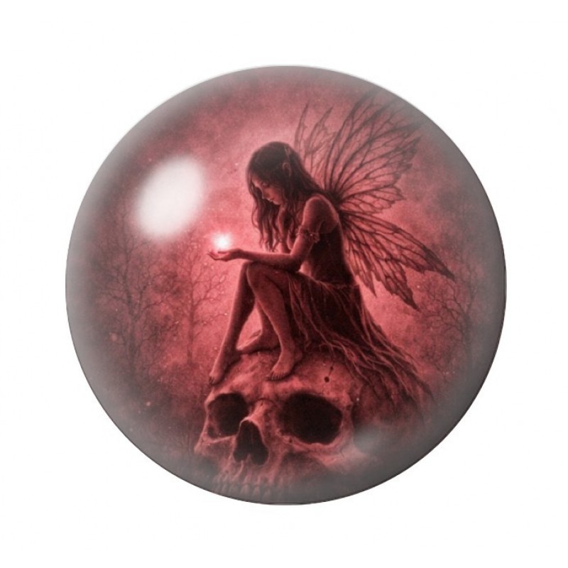Cabochon en Verre Illustré Fée Crâne Gothique 12 à 25mm