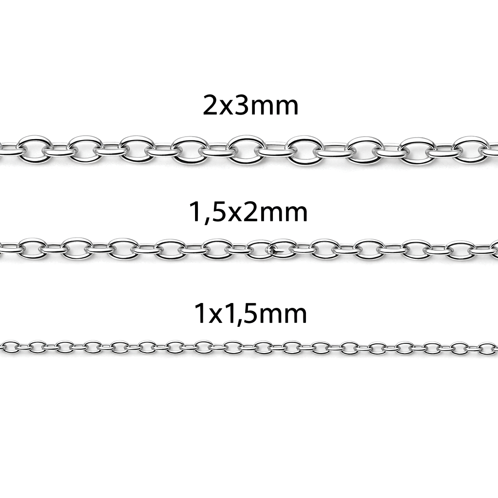 10 Mètres de Chaine à Mailles en Acier Inoxydable Argenté 2x3mm, 1.5x2mm, 1x1.5mm