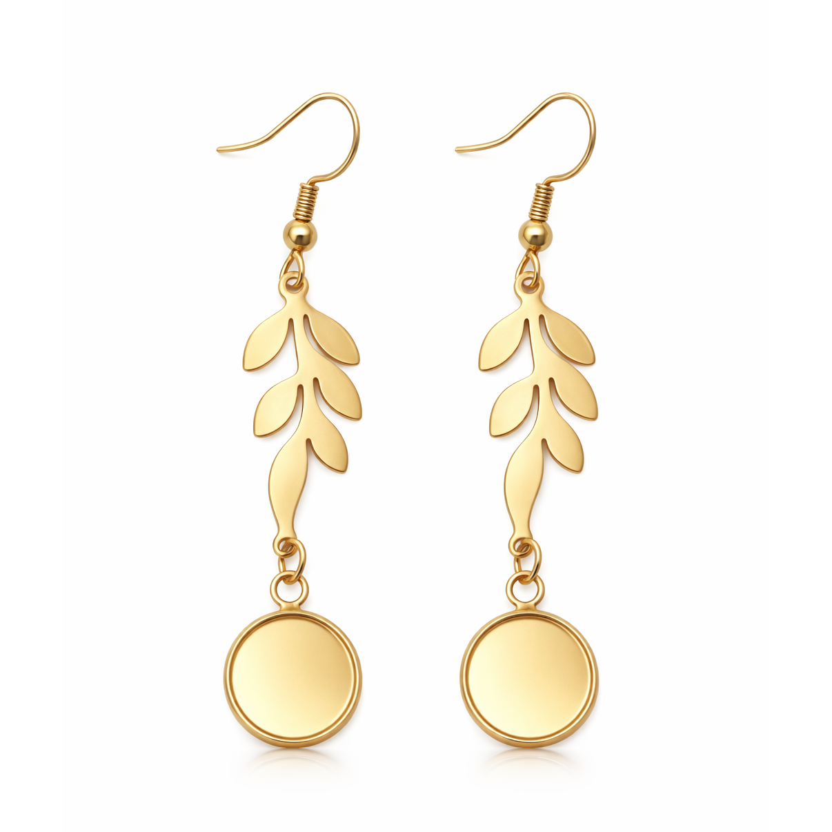 1 Paire de Support Boucle d'Oreille Feuilles en Acier Inoxydable Doré pour Cabochon 10mm