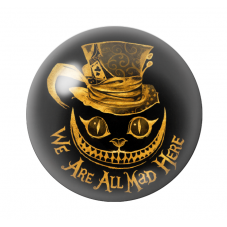 Cabochon en Verre Illustré Chat du Cheshire Noir et Or 12 à 25mm  pour la Création de Bijoux Fantaisie - DIY