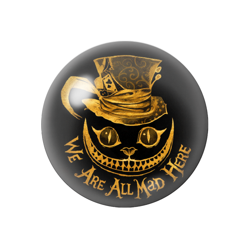 Cabochon en Verre Illustré Chat du Cheshire Noir et Or 12 à 25mm