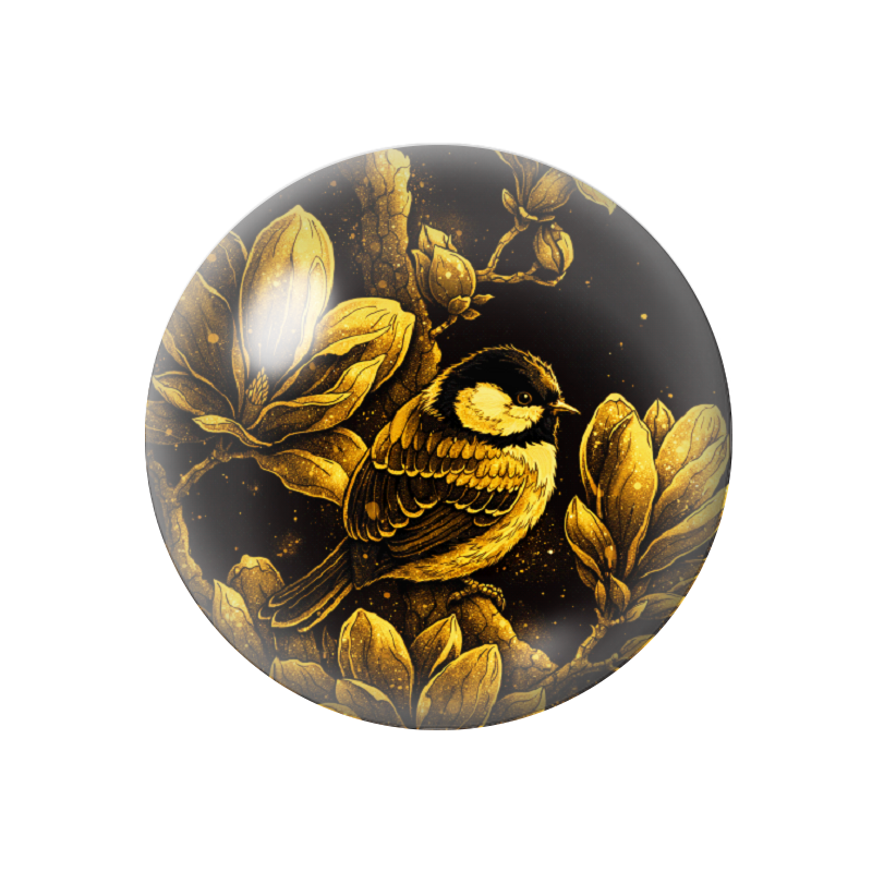 Cabochon en Verre Illustré Oiseau Noir et Or 12 à 25mm