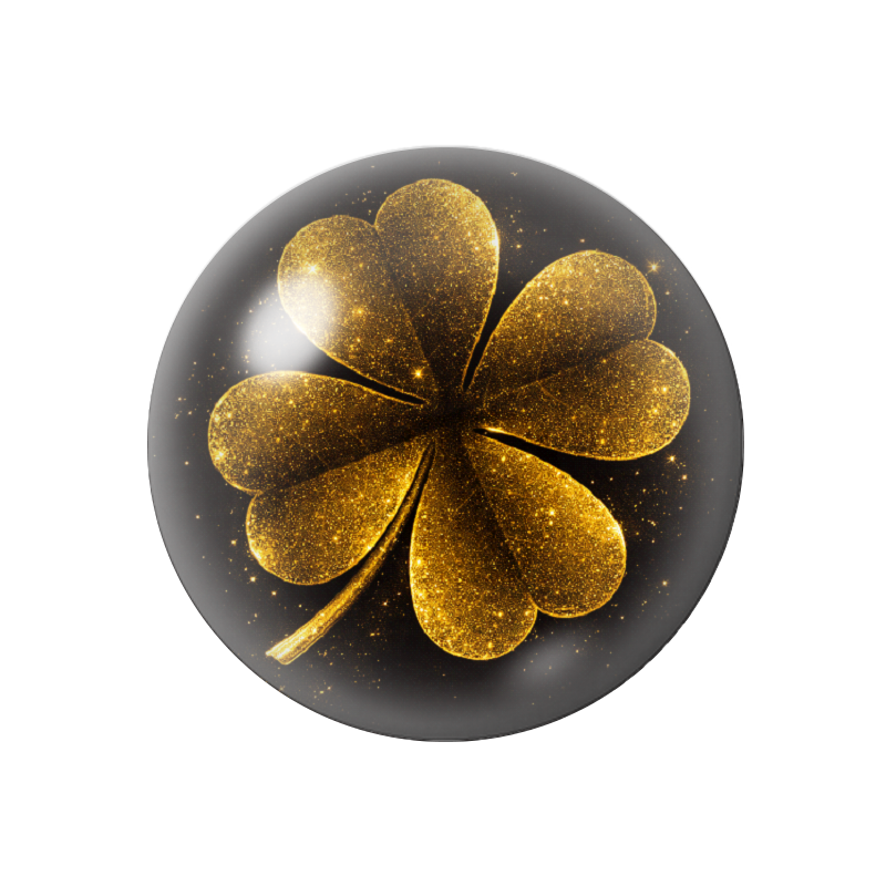 Cabochon en Verre Illustré  Trèfle à Quatre Feuilles Noir et Or 12 à 25mm