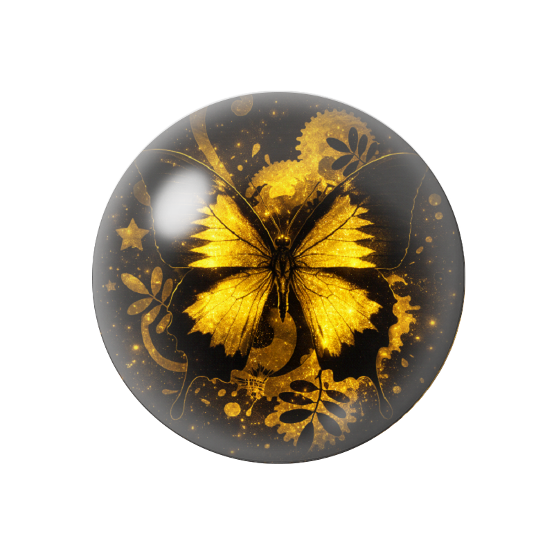 Cabochon en Verre Illustré Papillon Noir et Or 12 à 25mm
