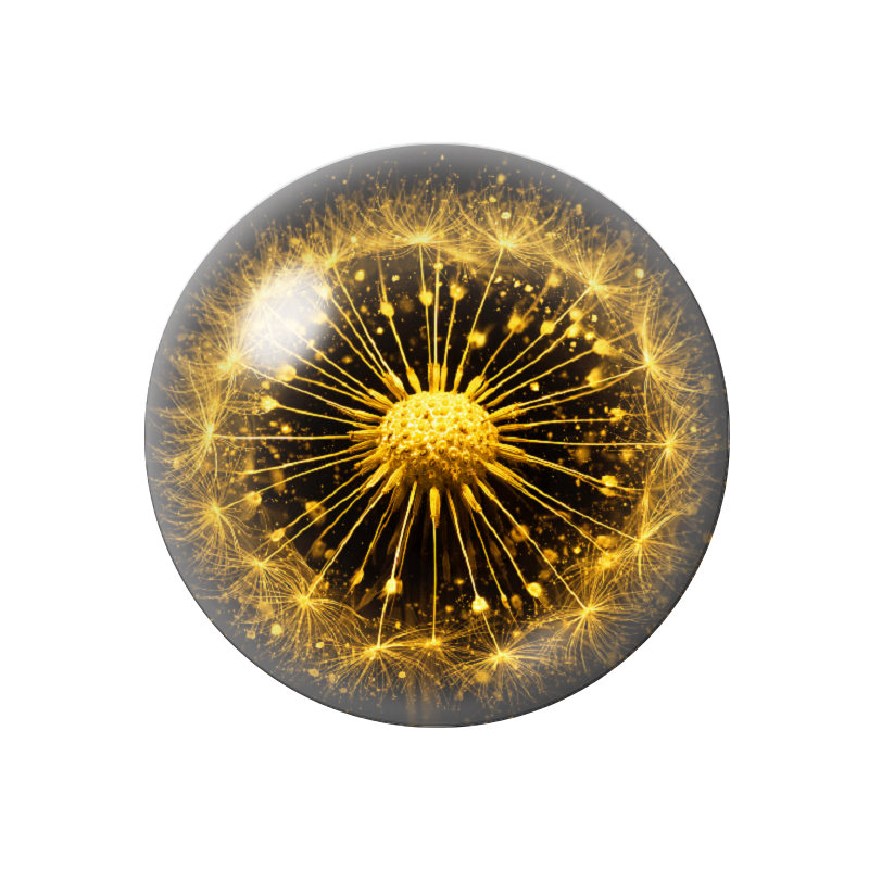 Cabochon en Verre Illustré Pissenlit Noir et Or 12 à 25mm