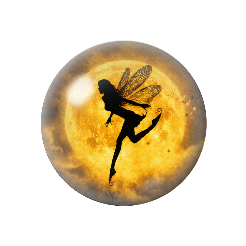 Cabochon en Verre Illustré Fée Noir et Or 12 à 25mm