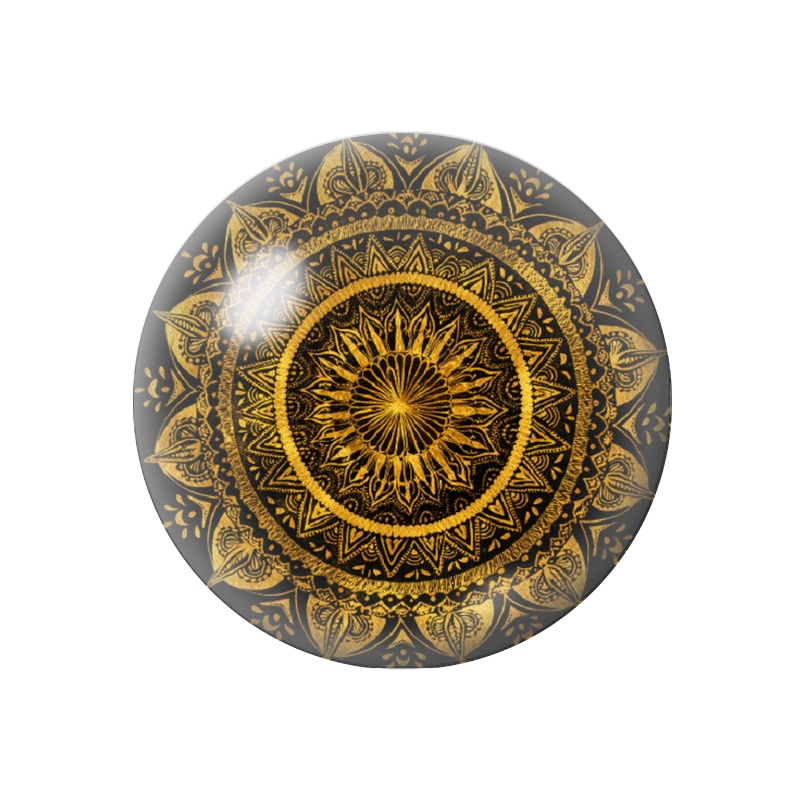 Cabochon en Verre Illustré Mandala Noir et Or 12 à 25mm