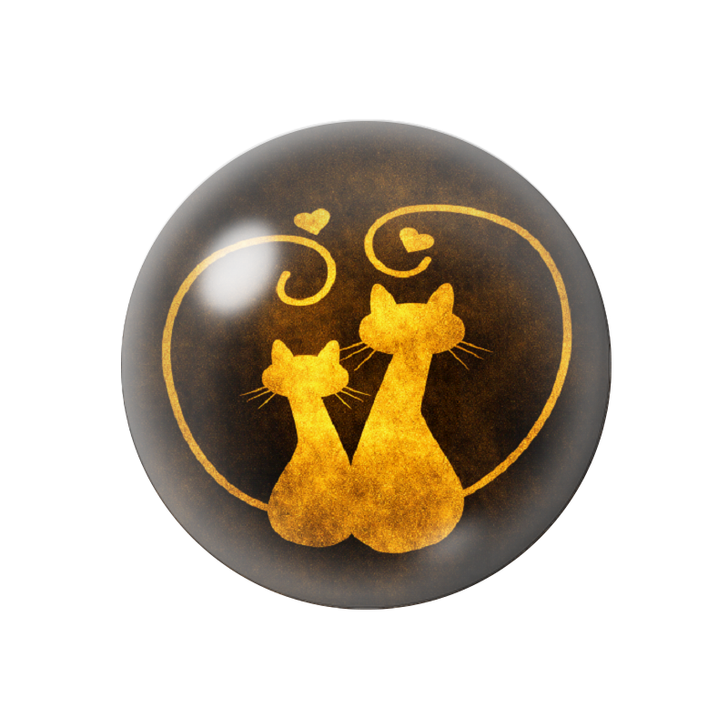 Cabochon en Verre Illustré Chats Amoureux Noir et Or 12 à 25mm