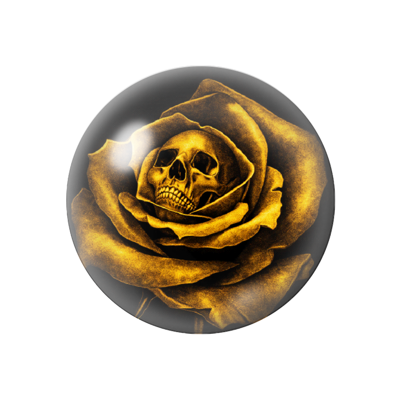 Cabochon en Verre Illustré Rose Crâne Tête de Mort Noir et Or 12 à 25mm