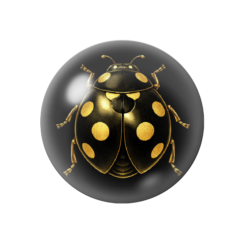 Cabochon en Verre Illustré Coccinelle Noir et Or 12 à 25mm